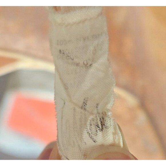 Vintage S Peach Lace-Trimmed Full-Length Nightgown Tie-Back Glam Sexy Romantic - Picture 14 of 14